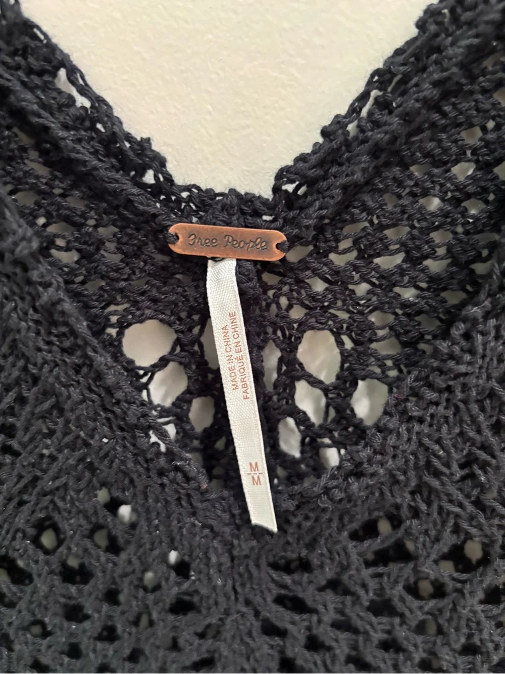 Free People Black Crochet V-Neck Crop Top with Ruffle Trim